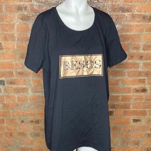Loralette Besos plus size black T-shirt for women with bling size 2X new